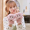Lovely Plush Cat Mittens Fingerless Gloves Women Winter Warm Rabbit Fur Knit Mittens Flip Half Finger Gloves for Cycling Driving 2