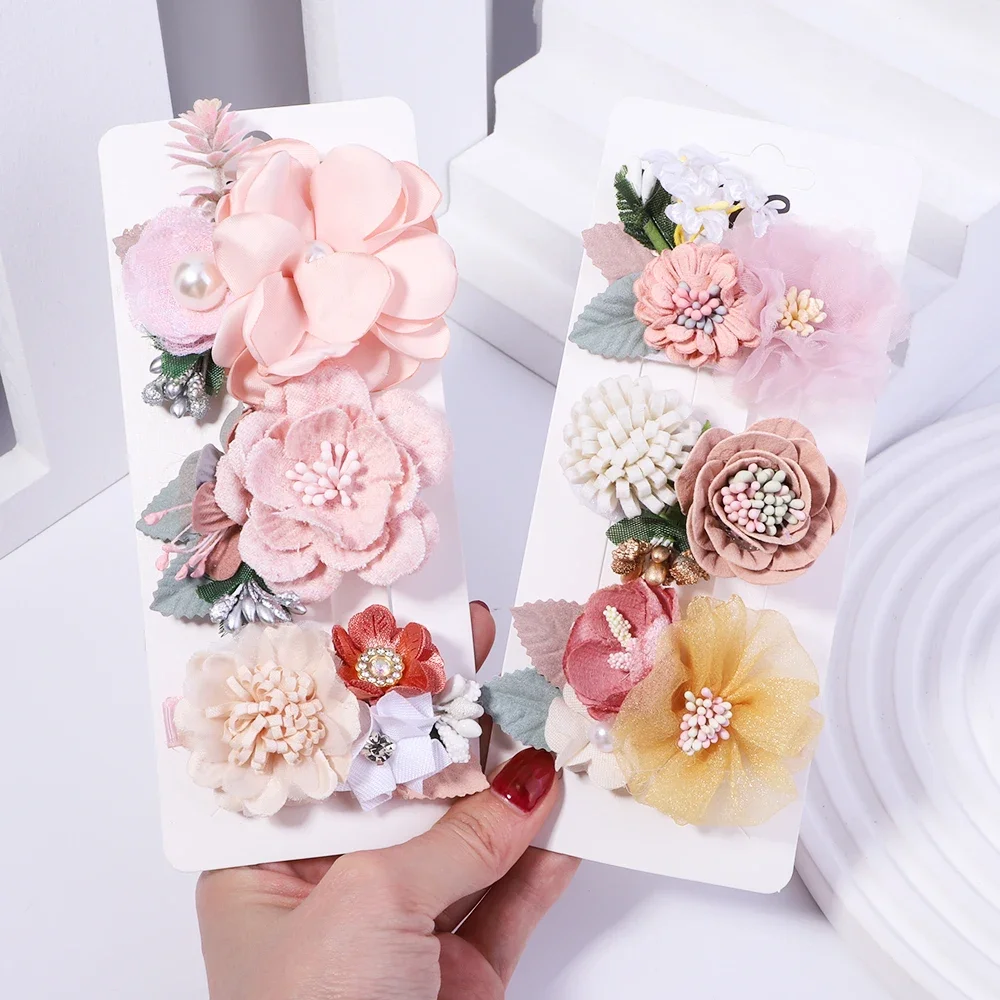 3Piece Sweet Pink Floral Hairpins Baby Girls  Safe Handmade Clips Artificial Flower Hair Clip Headwear Decorate Hair Accessories newborn baby girls photography props paiting set outfits artificial flowers vintage studio shooting accessories photo props