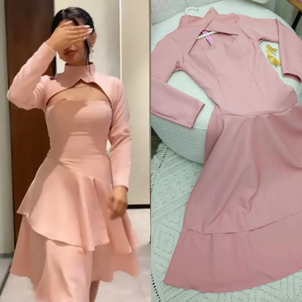 Jiayigong Sparkle Exquisite  Prom Satin Tiered Quinceanera A-line High Collar Bespoke Occasion  Knee Length