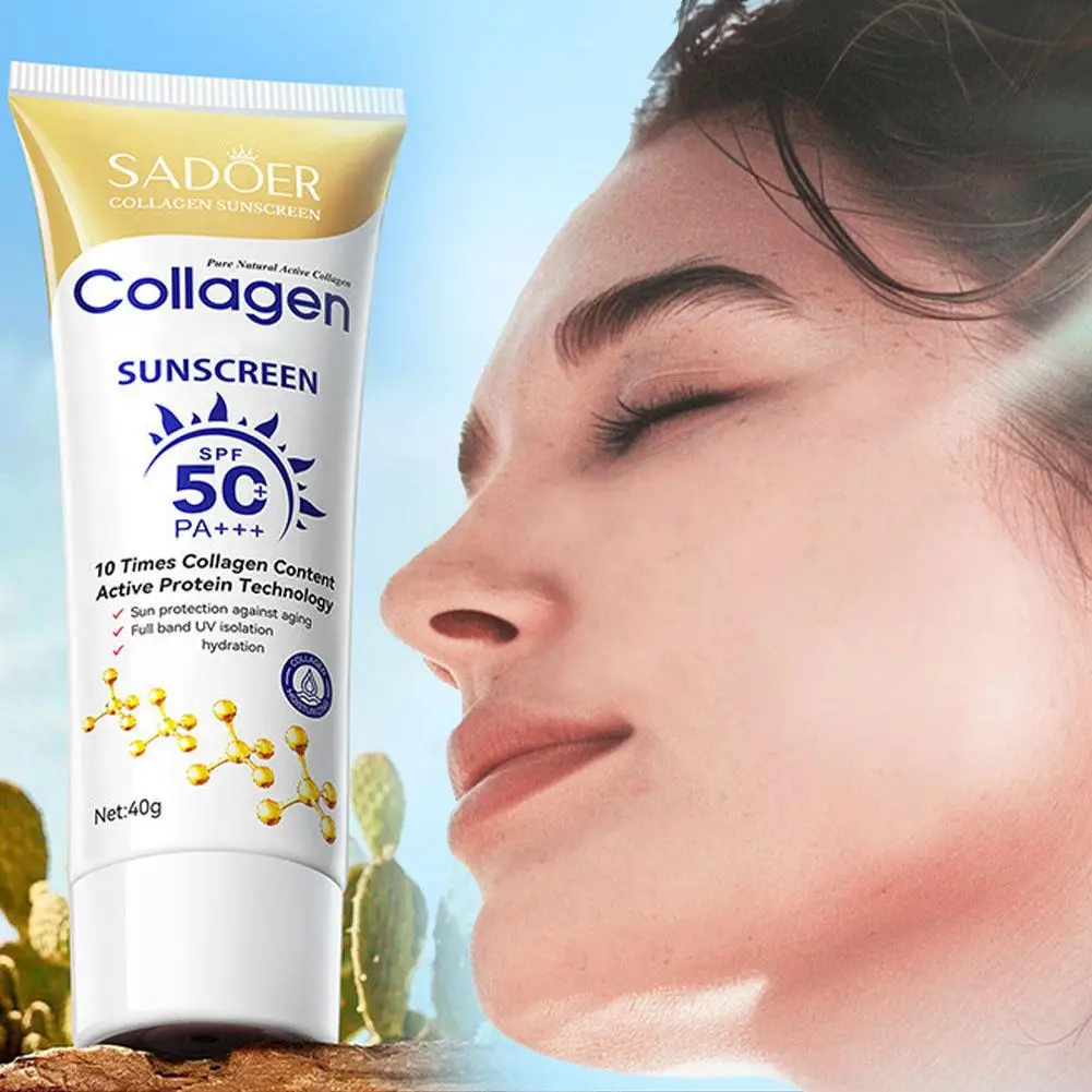 SADOER Collagen Sunscreen UV Protection Cream Moisturizing Brightening SPF Formula Lightweight Non-Greasy Skin Care 1/3/5PCS