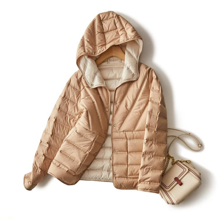 Schinteon Women light White Duck Down Jacket Coat with Hood Double-sided Wearing Casual Simple High Quality Outwear 2023 New