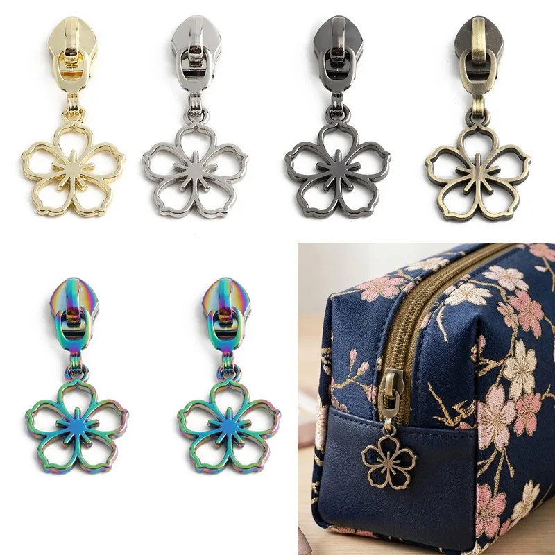 Metal Cherry Blossom Decorative Zipper Slider for Makeup Bags - Replaceable Heads DIY Accessories (5-20pcs)
