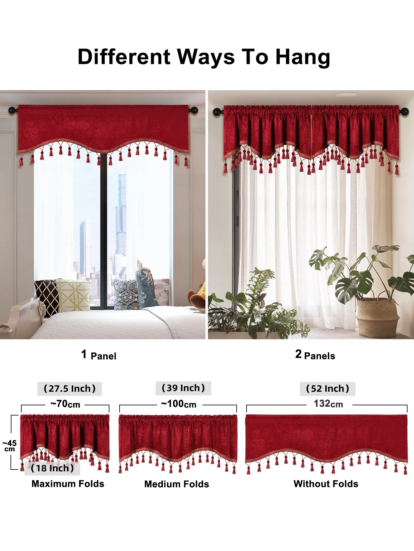 ELKCA Mantovana Per Tende Stile Europeo – Larga 279 Cm, Caduta 55-61 Cm, In Tessuto Jacquard, Con Tasca Per Asta 7,6 Cm, 1 Pannello - 2