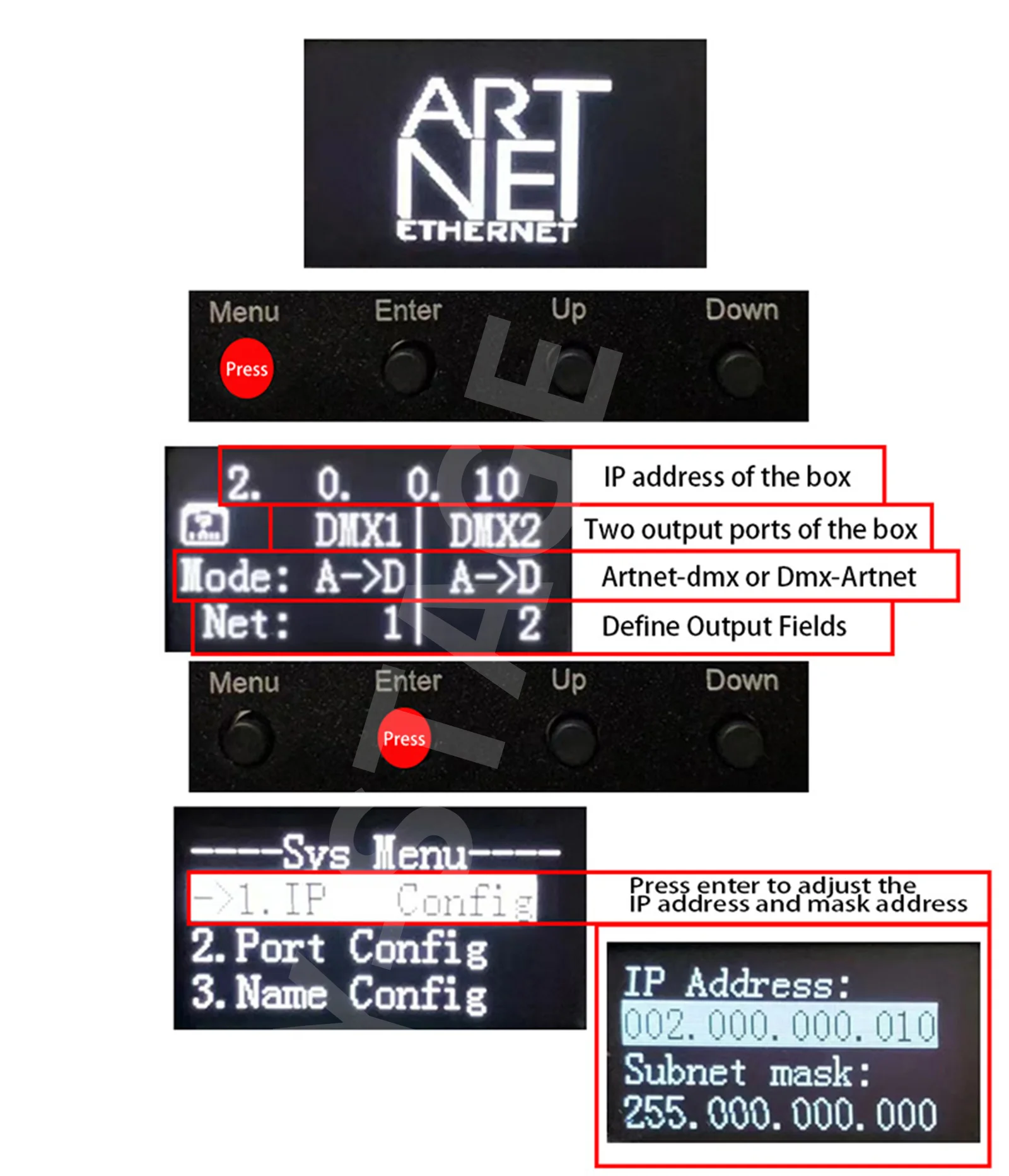 DMX Lighting Controller ArtNet DMX 512 Ethernet Interface 2 Universe 1024CH LONGYING