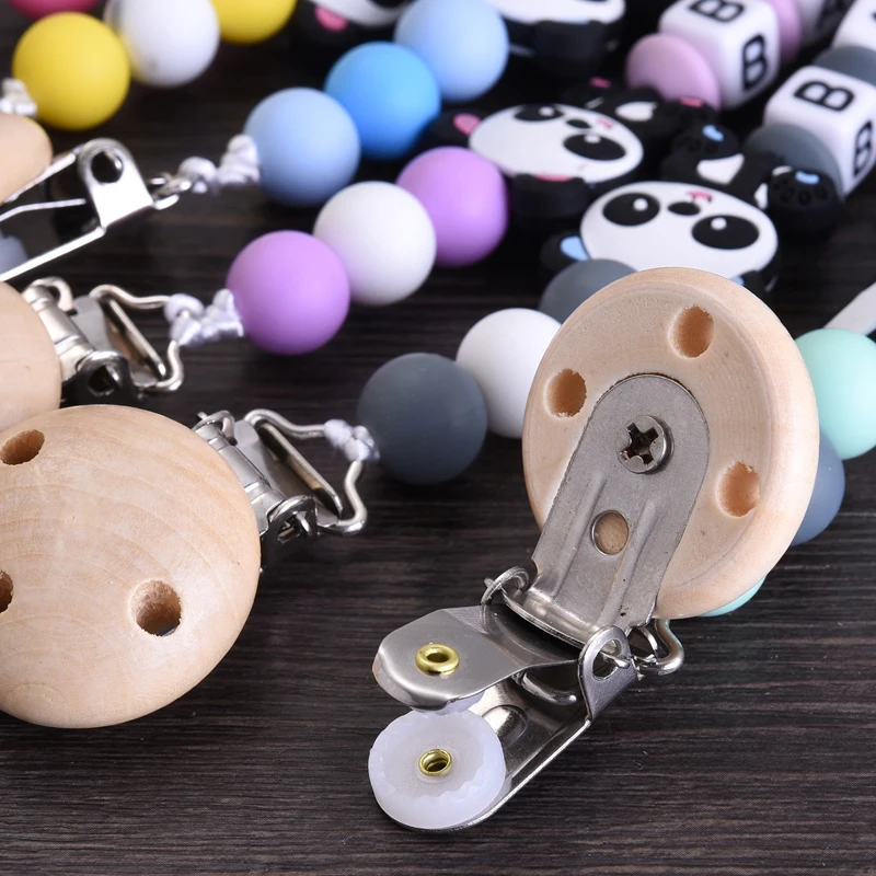 Panda Baby Pacifier Chain Cartoon Silicone Animal Beaded Teething Soother Care Chew Toy Dummy Holder Clip Personalized Name