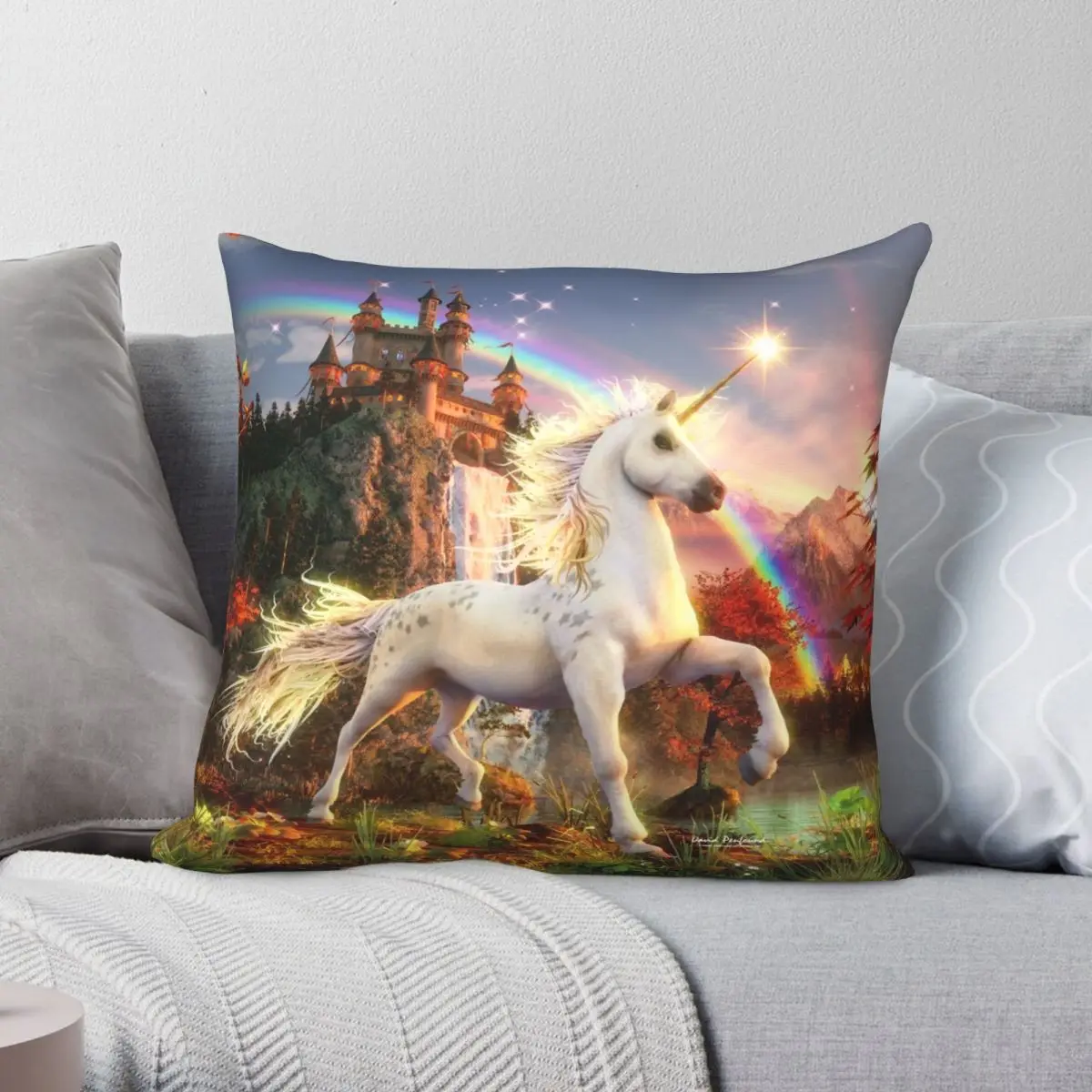 

Наволочка с изображением единорога Вечерней звезды квадратной подушки из полиэстера и льна, бархатная креативная Декоративная Подушка на молнии, наволочка для дивана, подушки для сидения