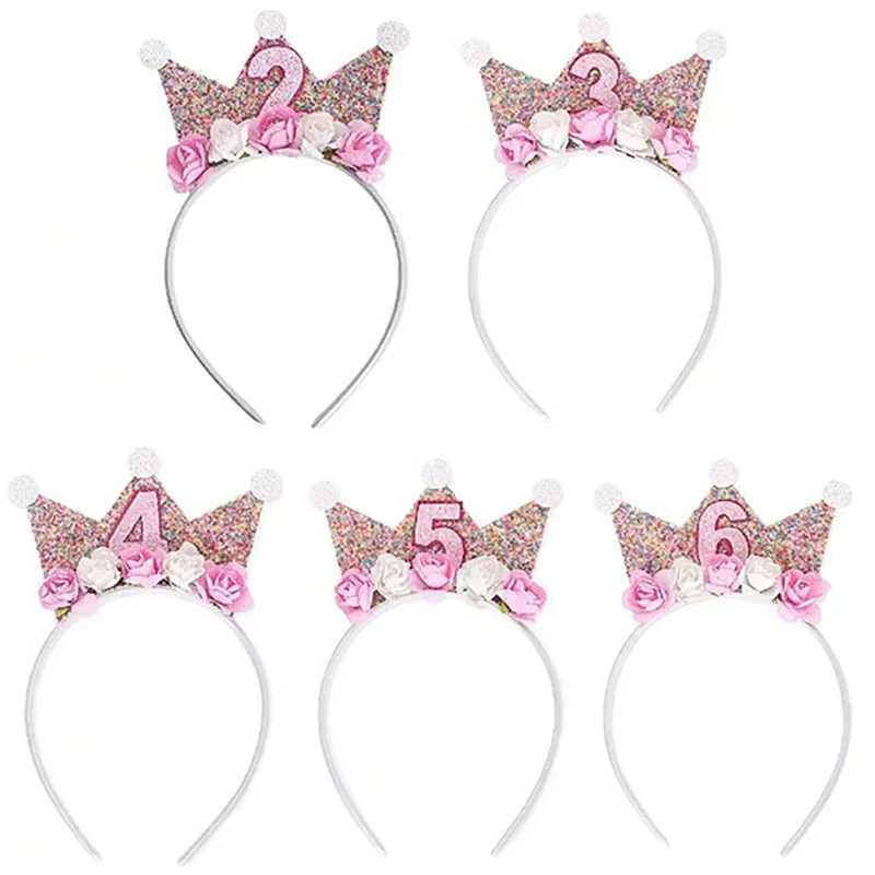 Geburtstags-Stirnband und Schärpe für Kinder von 2–6 Jahren: Blumenkronen-Design mit Glitzer, Prinzessinnen-Stil, bequem, perfekt für Geburtstagsfeiern – Detail 1
