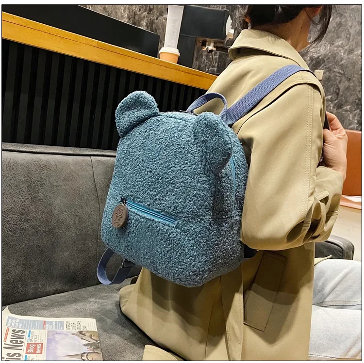 Cute Bear Ear Fleece Kids Girls Backpack Image 10
