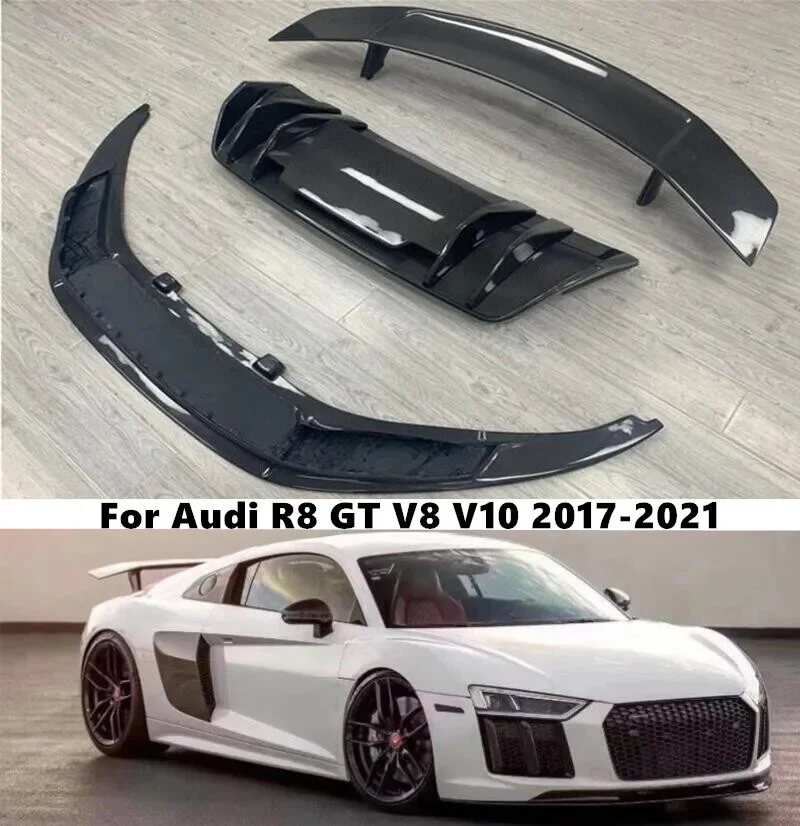 Per Audi R8 V8 V10 Gt 2016 2017 2018 2019 Vera Fibra Di Carbonio Paraurti Anteriore Labbro Diffusore Posteriore Spoiler Tronco Gonna Laterale Body Kit