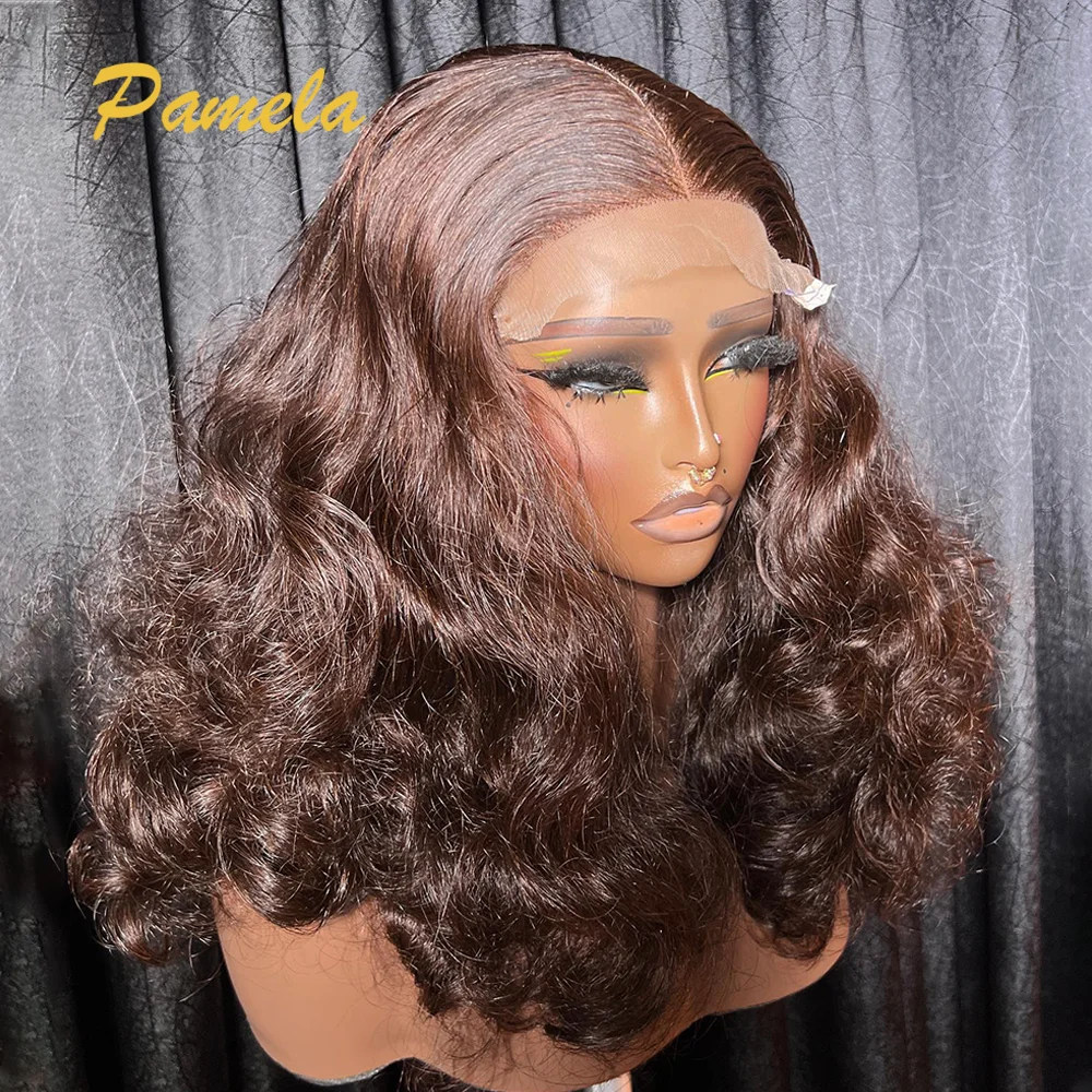 250% Density Wear And Go Glueless Human Hair Wig Colored Loose Deep Brown Blonde Bob 13x4 HD Transparent Lace Frontal Wigs