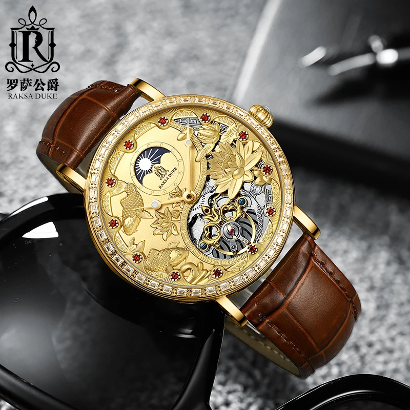 Orologi Meccanici Scheletro Per Uomo Orologio Tourbillon Moonphase Orologio Da Polso Automatico Da Uomo Con Orologio In Oro Con Diamanti Uomo