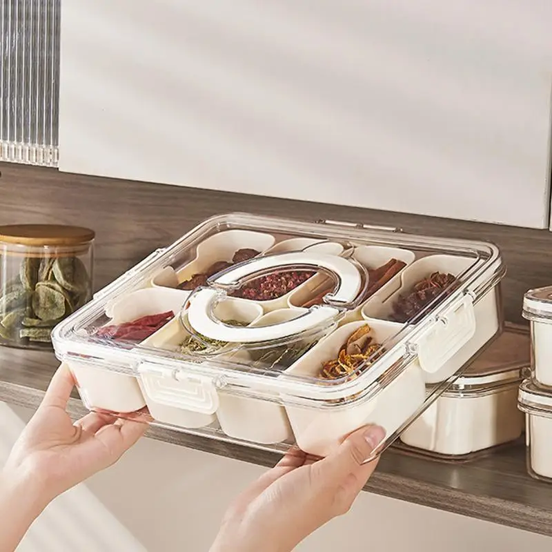 

Food Storage Box Portable Compartment Spices Organizer Seasoning Storage Box with Lid Divided Serving Tray for Salt Sugar