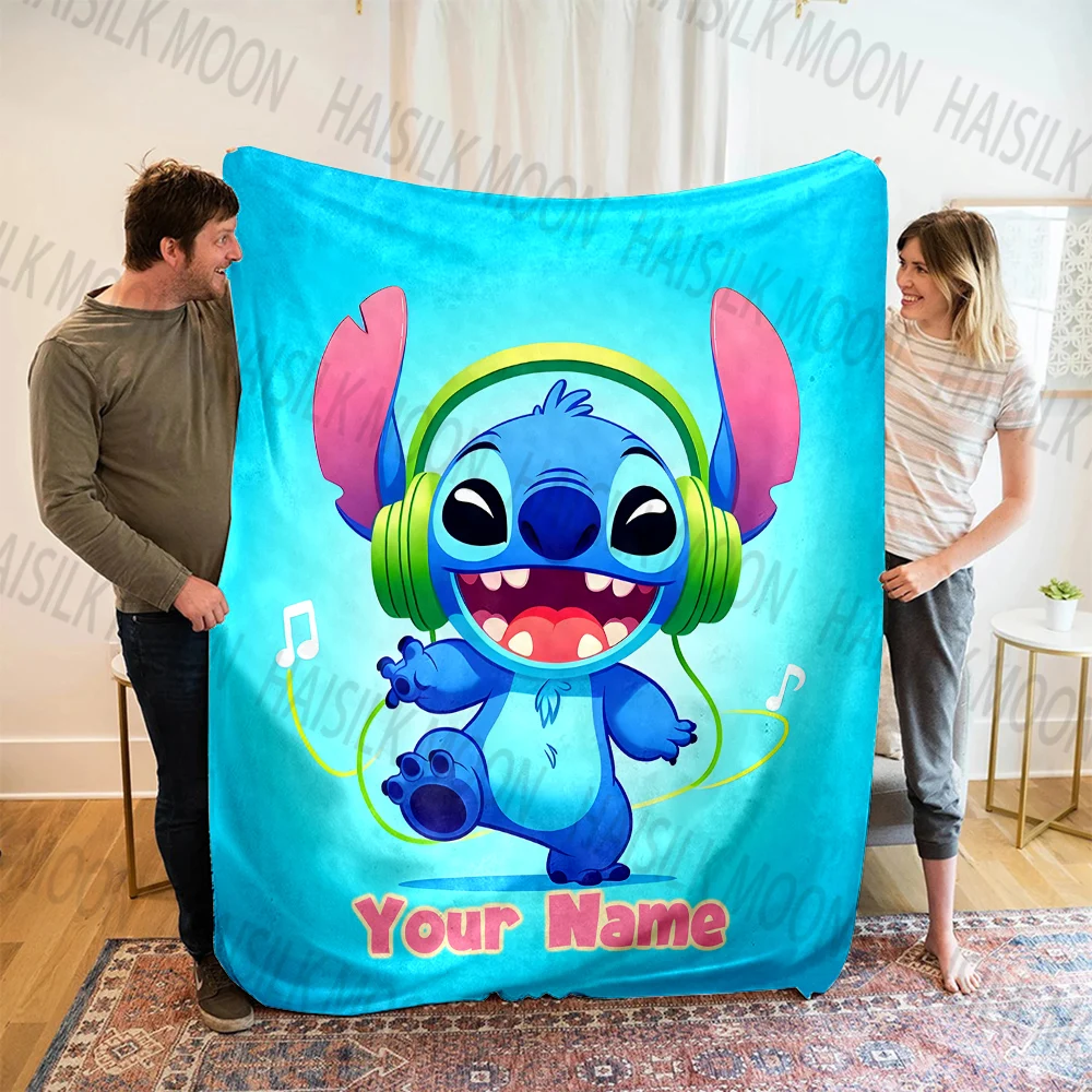 (Memo U Name)Customized Name Disney Stitch Printed Blanket All Seasons Multi-purpose Blanket Suitable for Sofa Travel Car Bed 6