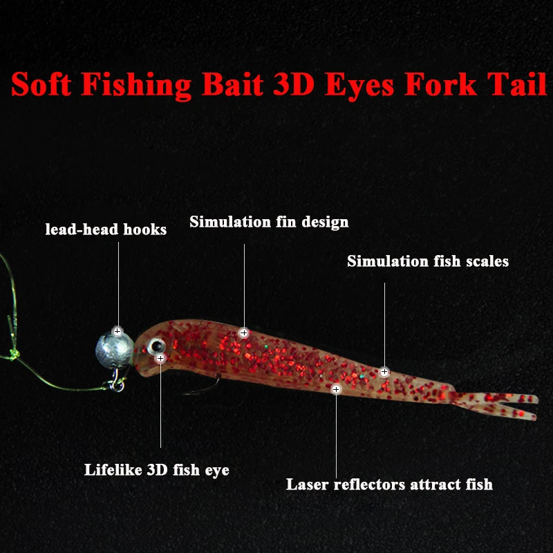 5pcs/Bag 3D Eyes Lead Head Feather Jigs Bait Saltwater Lures Bass