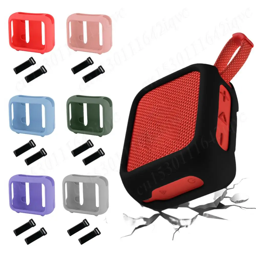Silicone Case Protective Cover with Speaker Mount Strap Portable Speaker Case Shockproof Speaker Cover for JBL Go 4 Speaker