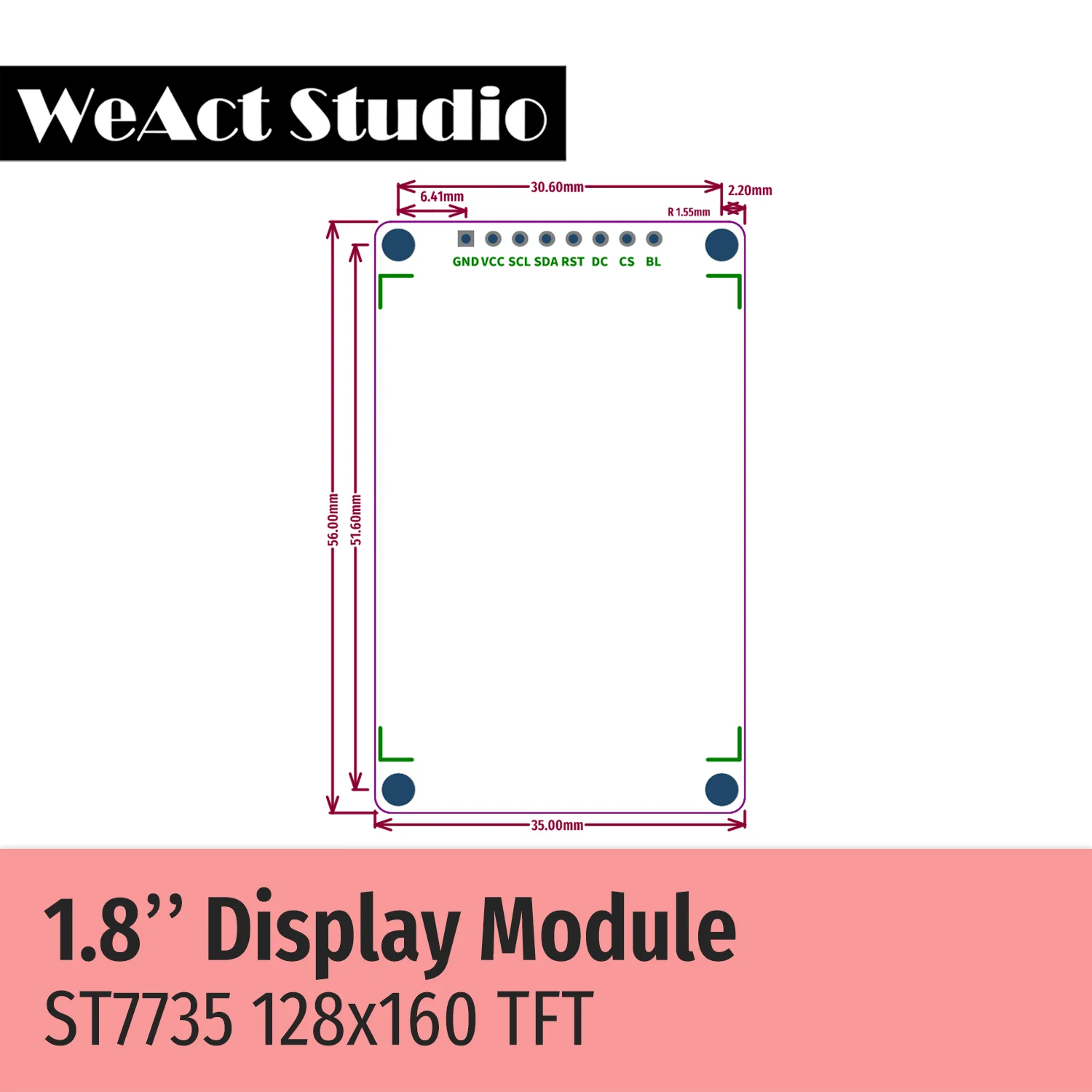 WeAct Ǯ ÷ LCD , 1.8 ġ TFT ÷, ST7735 ̺ IC, ǰ
