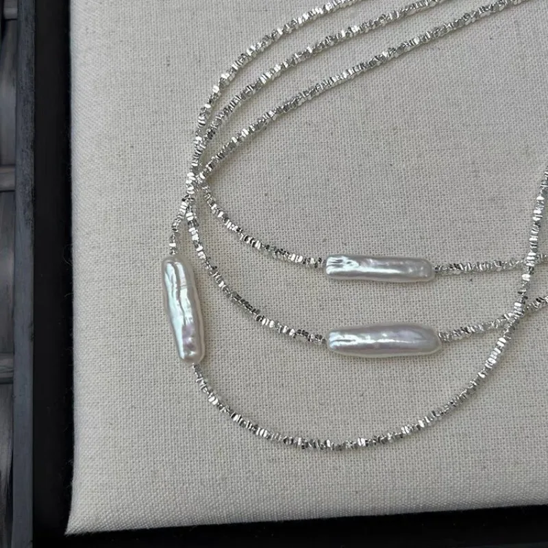 

ALLNEWME роскошные ожерелья из натурального пресноводного жемчуга с бусинами для женщин и девушек Оптовая продажа блестящие серебряные Чокеры с цепочкой в виде водной ряби
