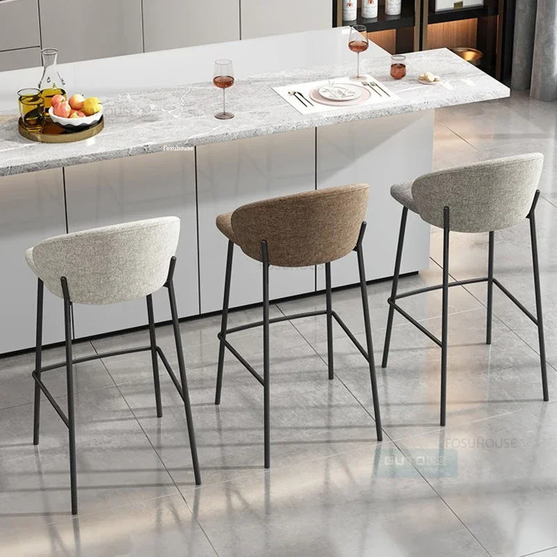 Nordic Light Luxury Bar Chairs Home Bar Chair for Kitchen Iron Front Desk Stools Modern Minimalist Leisure Back High Stool