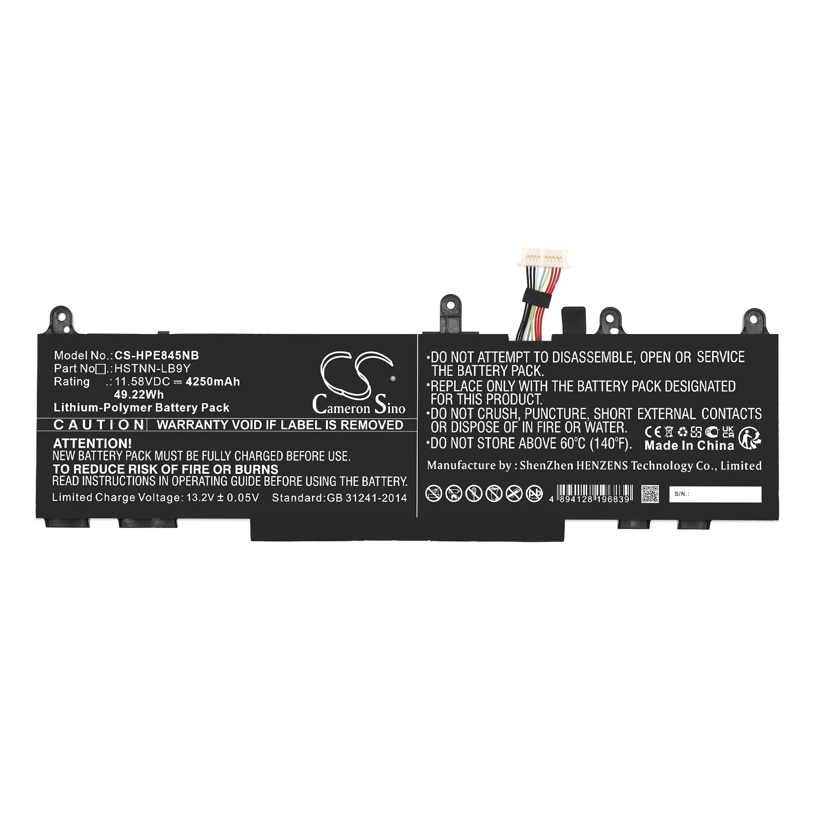 

4250mAh Li-Polymer 11.58V 49.22Wh Battery For HP EliteBook 845 G9 6F6R9EA HSTNN-1B9Y WP03XL EliteBook 840 G10 Notebook, Laptop