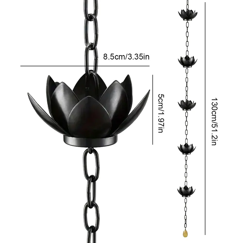 120CM Elegant Lotus Rain Chain For Outdoor Gutters, Divert Water With Stylish Rain Cups, Downspout Replacement
