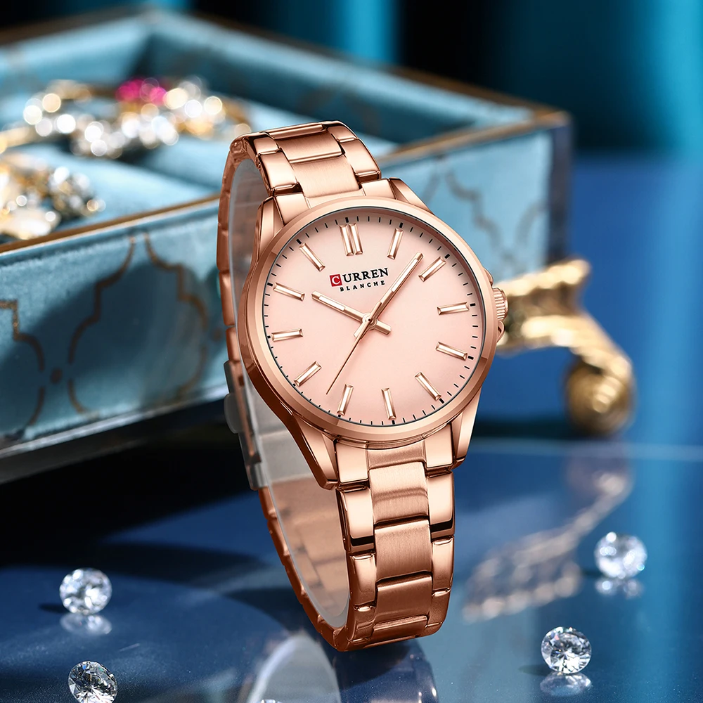 curren relógios de moda clássicos com pulseira de aço inoxidável relógios de pulso de quartzo simples para mulheres
