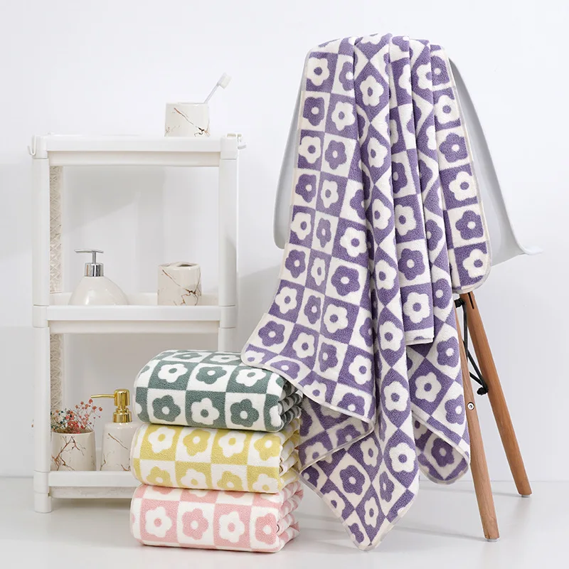 

Thickening Lengthened Beach Towel Coral Fleece Towels Quick-Drying Flower Embroidered Printed Bathroom Gift Set Beach Bathroom