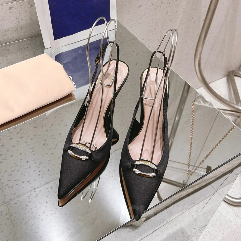 

Ladies Sandals Summer Walk Show New Style Solid Colors Upper Toe Wrapping Slender Heel Female Shoes Senior Simplicity Sandals