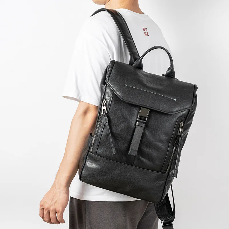 High Capacity Feature Backpack Businessmen 15.6 Laptop School Bag Casual Travel Mens Genuine Leather Travel Bags For Men Mochila