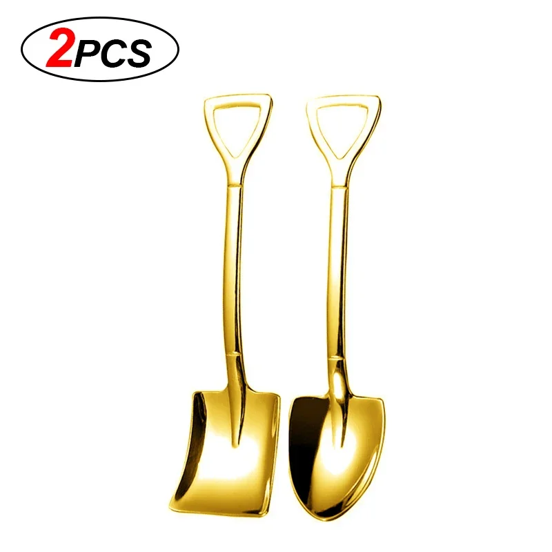 Elegant Stainless Steel Shovel Spoon Set - Gold & Silver Finish, Perfect for Coffee, Ice Cream, and Desserts