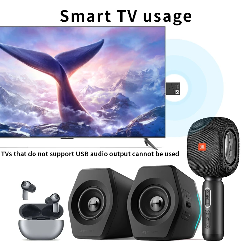Bluetooth 5.2 Audio Transmitter Qualcomm QCC3040 24Bit aptX Adaptive LL HD Multipoint USB Wireless Adapter For PC TV PS5 Switch