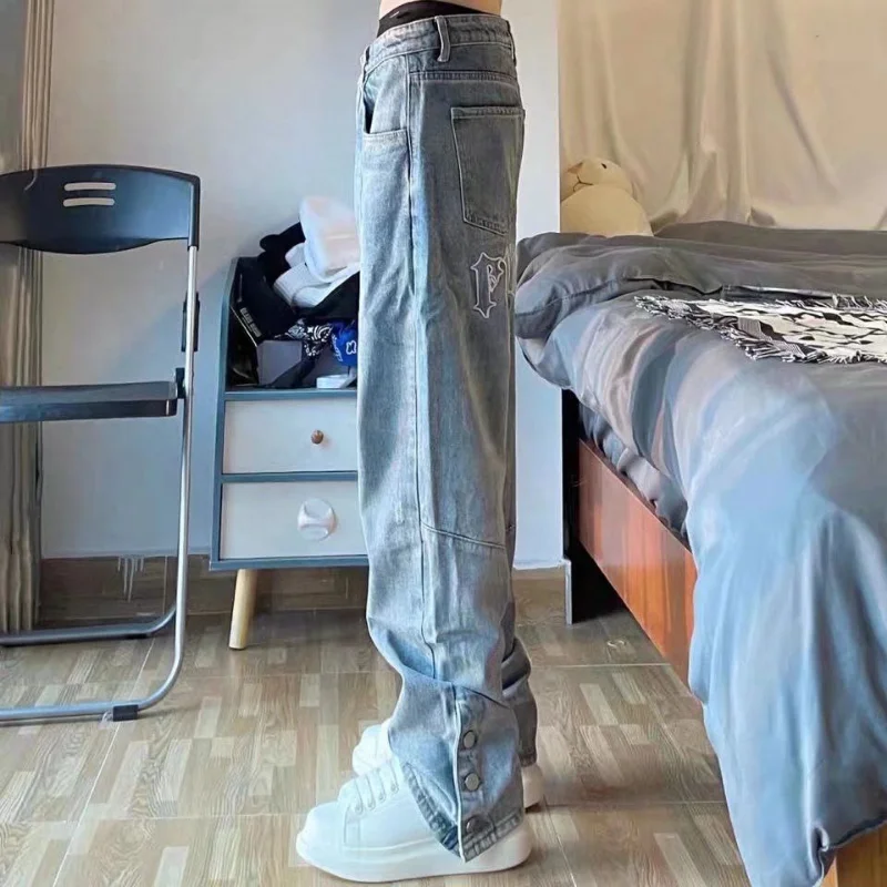 Mens Cowboy Pants Trend Hip Hop Trousers Baggy Retro Jeans For Men Straight Casual Vintage Summer Ripped Regular Kpop