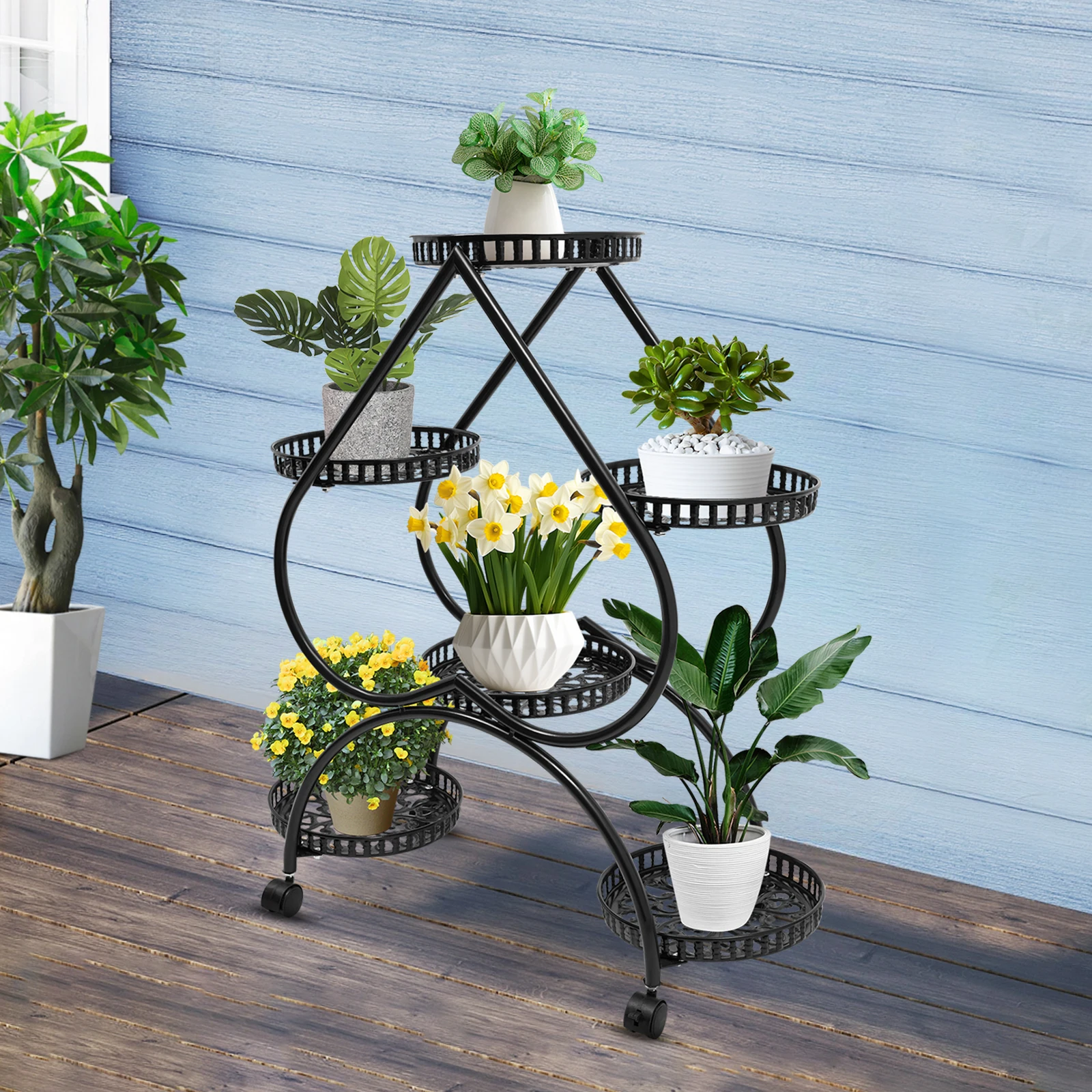 Metal Plant Flowerpot Stands 6 Pots for Patio Garden Living Room Corner Balcony Bedroom