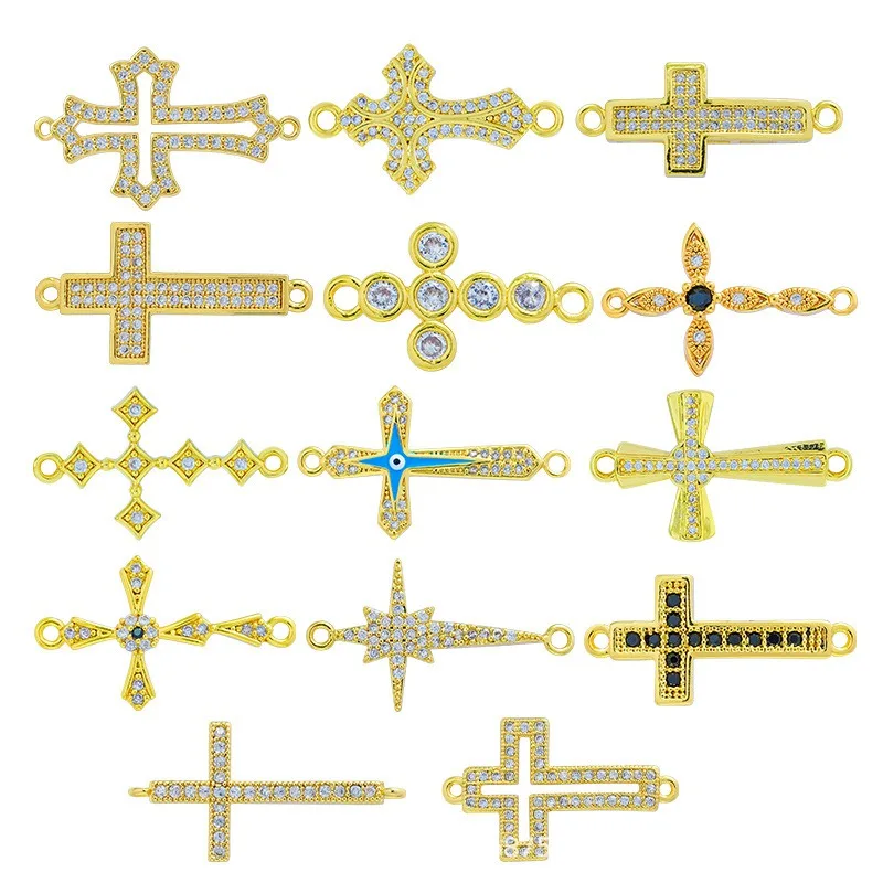 

Cross Conector for DIY Bracelet Necklace Chains Making Plated Gold Paved Zircon Brass Accessories Men Women Jewelry Wholesale