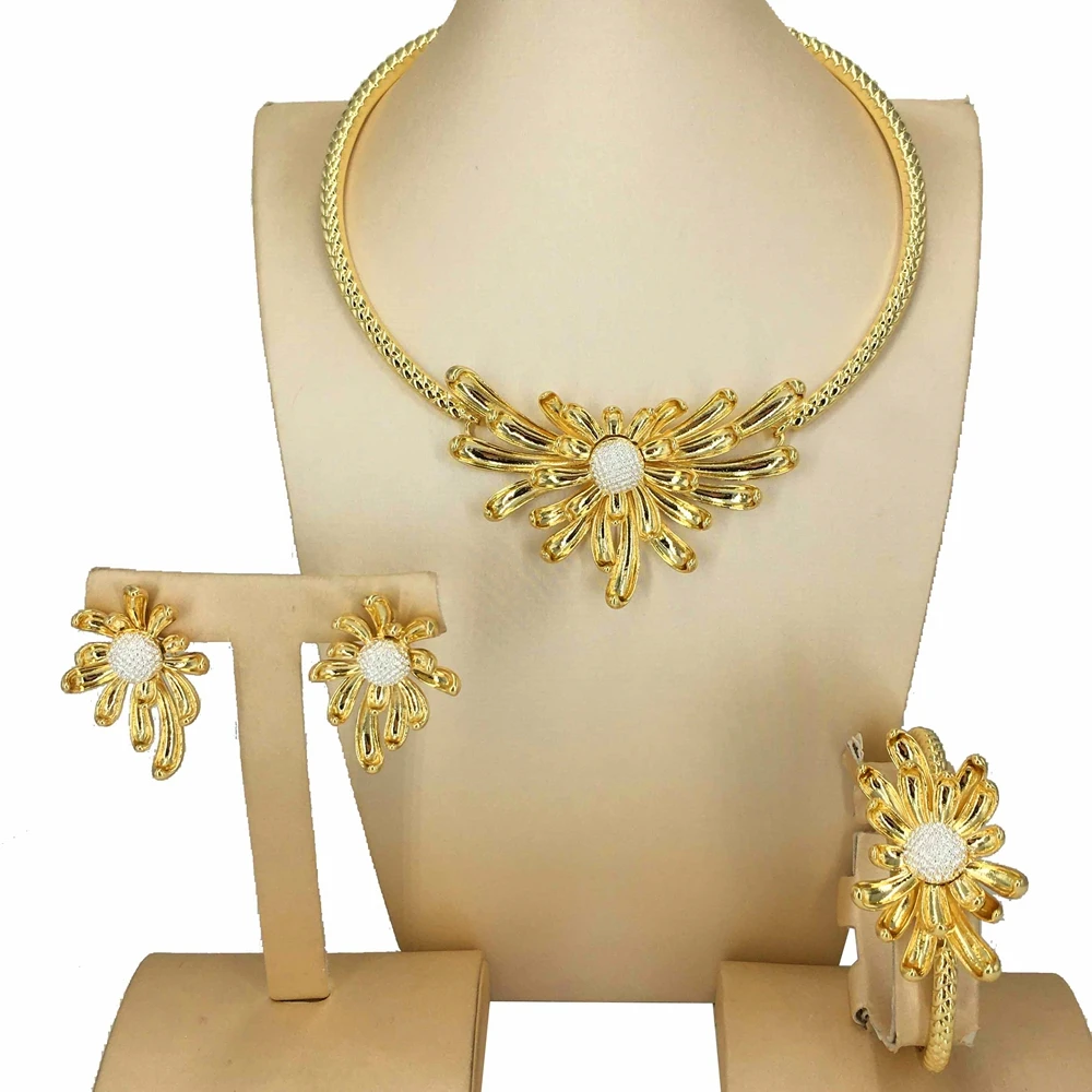 

Unique Flower Necklace Dubai Jewelry Sets for Women Party Birthday Gifts FHK15847