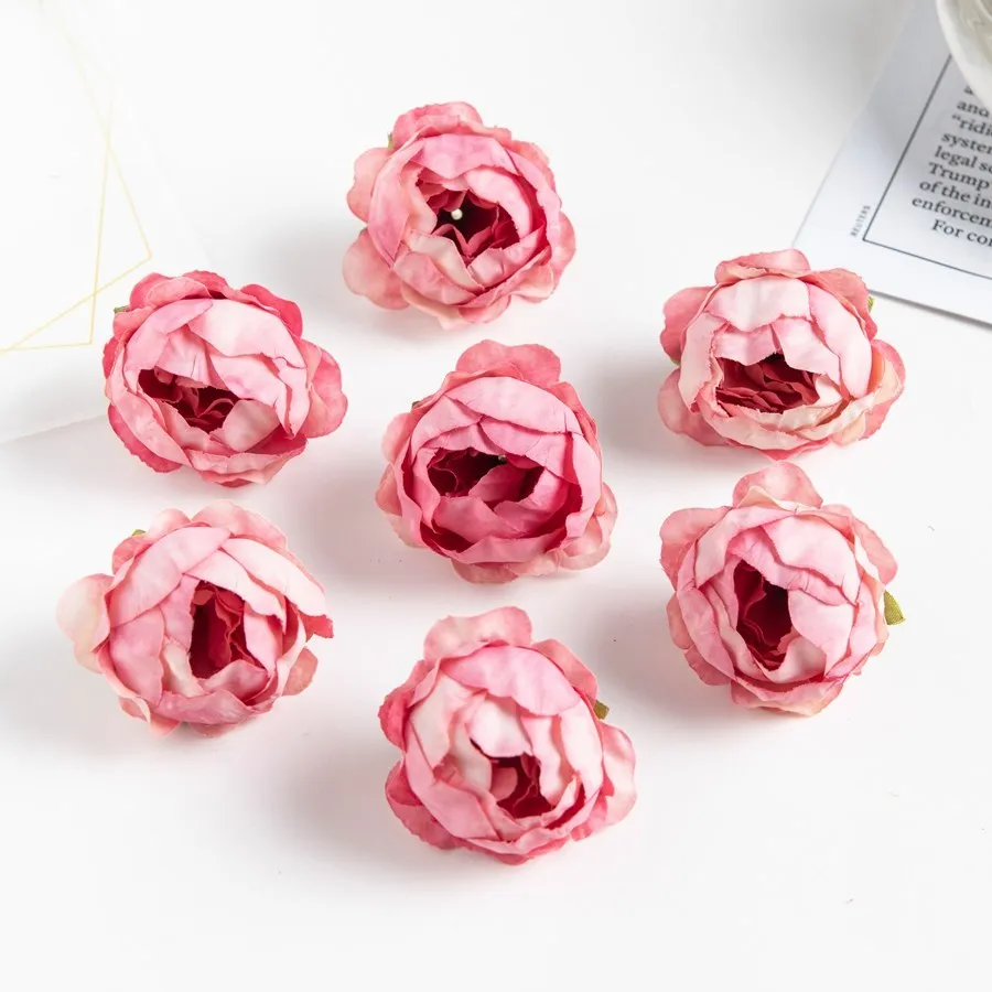 10/50 stücke rosa künstliche Blumen Weihnachts dekoration nach Hause Kopfschmuck Handwerk Süßigkeiten Box Sammelalbum Kranz Seide Pfingstrose Knospe billig – Detail 4