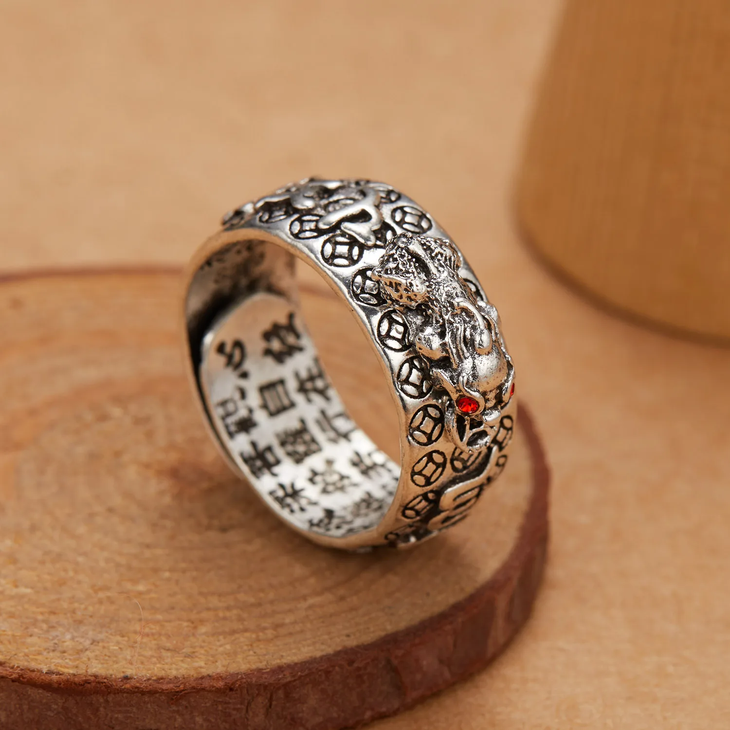 2 Teile/satz Chinesischen Feng Shui Messing Pixiu Ringe Für Männer Amulett Vintage Kupfer Münze Einstellbare Unisex Ring Bringen Reichtum Luck schmuck – Detail 10