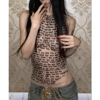 T-shirt Y2K à col rond pour femmes, style euro-américain, gaze, lettre, sexy, club, fibres, vêtements pour femmes, filles, Y 3