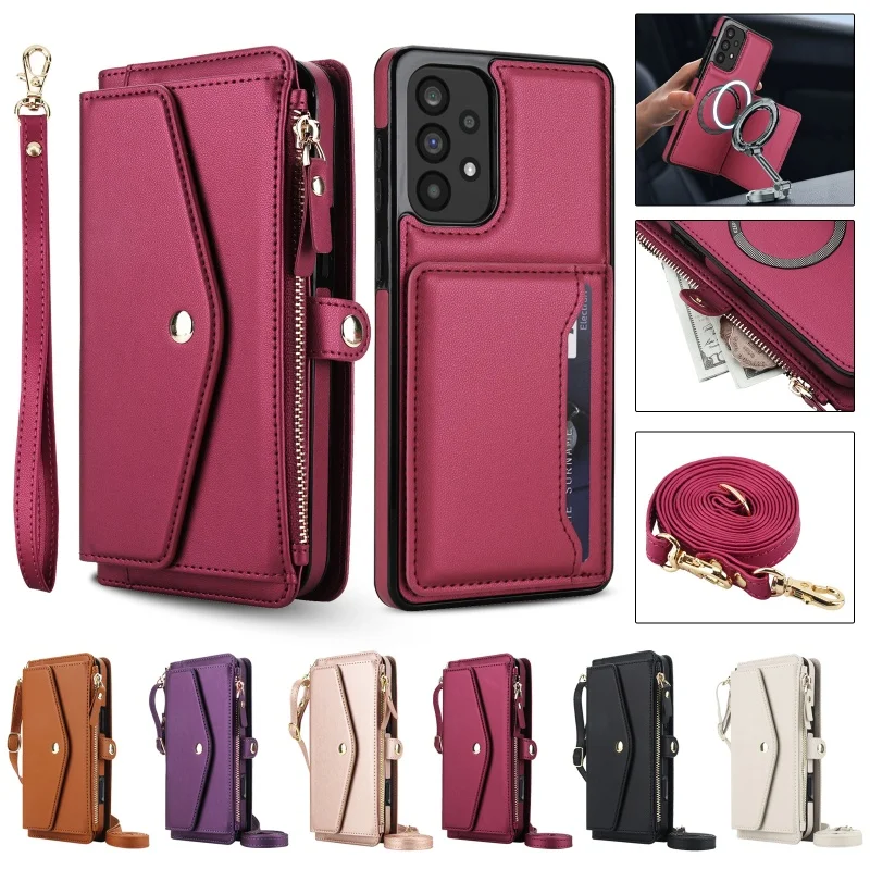 Elegant Leather Multi-Functional Wallet Phone Case with Lanyard Attachment