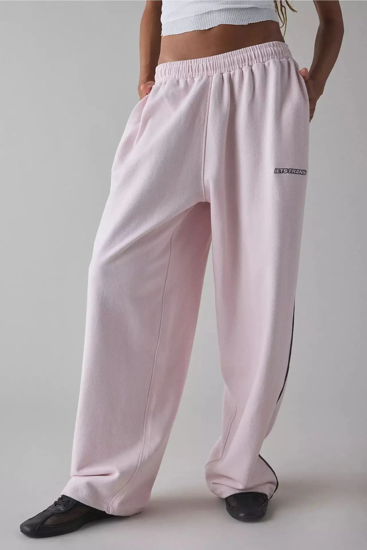 Spring Autumn New Pink Embroidered Casual Pants For Women Loose And Comfortable Straight Elastic Waist Trousers 2026