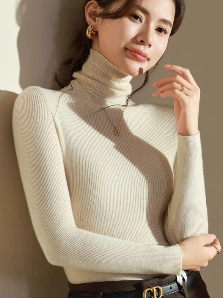 Thick Warm Soft Female Slim Pullovers 2025 Autumn Winter Turtleneck Sweater Women Sweater Ladies Solid Versatile Knitted Tops