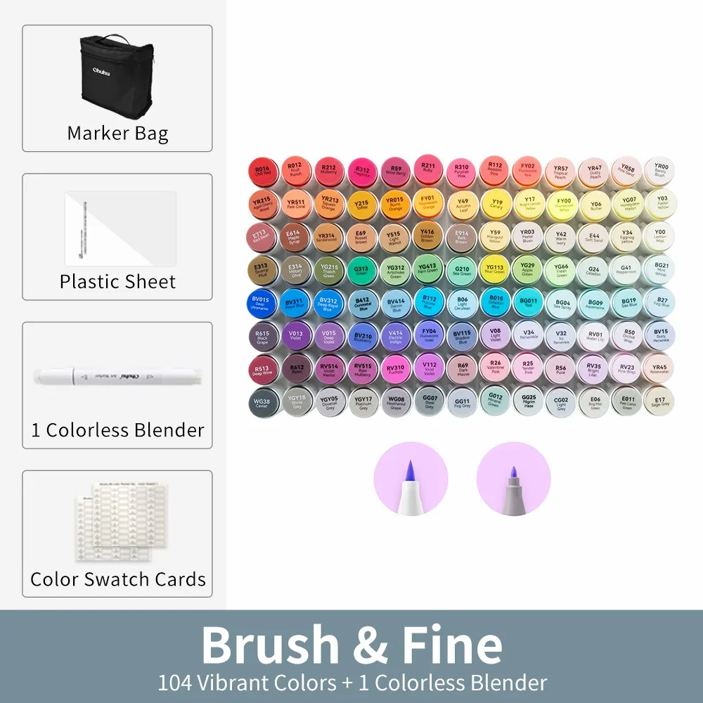 Ohuhu Honolulu 104 Colors Marker Pen Set Alcohol Art Markers