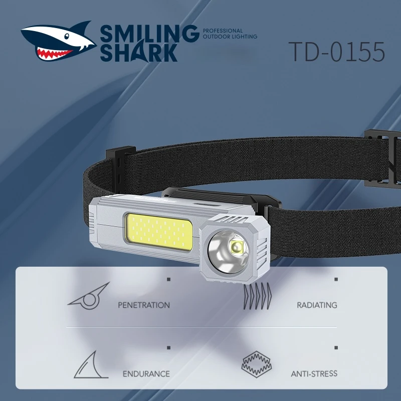 Description Picture 2 of itemSmiling Shark TD0155 Rechargeable Headlamp, Floodlight Headlight, with Red Light Flash,  for Outdoor Camping, Hiking, Fishing