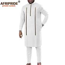 

Bazin Riche African Clothes for Men Full Zipper Dashiki Shirts and Pants 2 Piece Set Ankara Outfits Plus Size Clothing A2116026