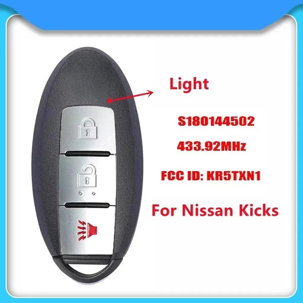 Aftermarket 3 Button Smart Key for Nissan 2018-2019 Kicks Proximity Remote 433Mhz FCC KR5TXN1 285E3-5RA0A S180144502 With Light