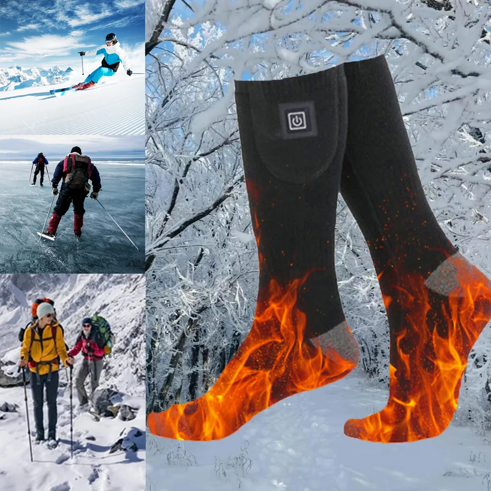 Electric Heated Socks 3 Level Temperature Electric Heating Socks Cold-Proof Warm Winter Socks Washable for Outdoor Skiing Hiking