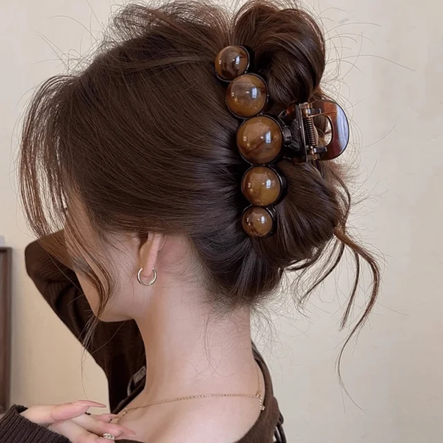 1pc Fashion Pearl Large Simple Elegant Acrylic Hair Claw Hairpin, Suitable For Party, Commute, Outfit Matching, Hair Accessories