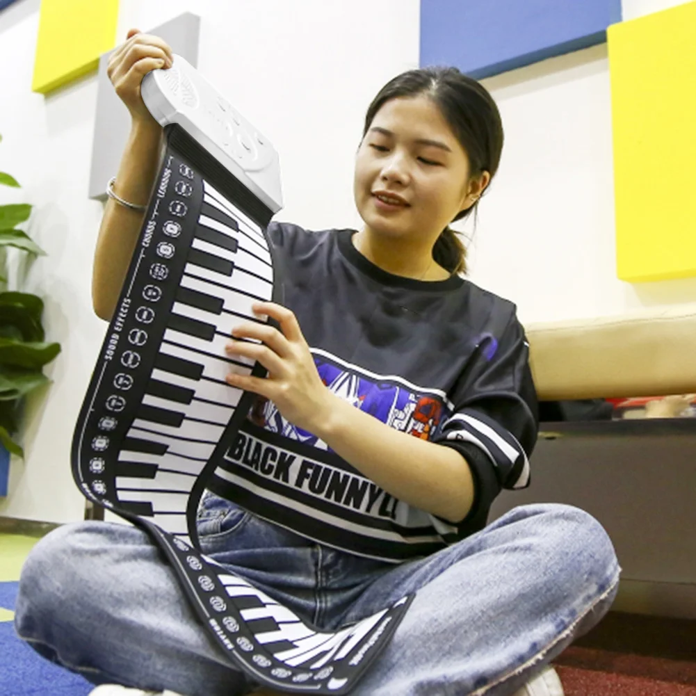 Portable 49-Key Flexible Silicone Roll Up Piano Folding Electronic Keyboard