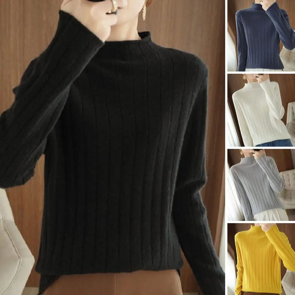 

Soft Stretchy T-shirt Lightweight Polyester Sweater Soft Stylish Women's Knitted Sweaters with High Collar Neck for Fall