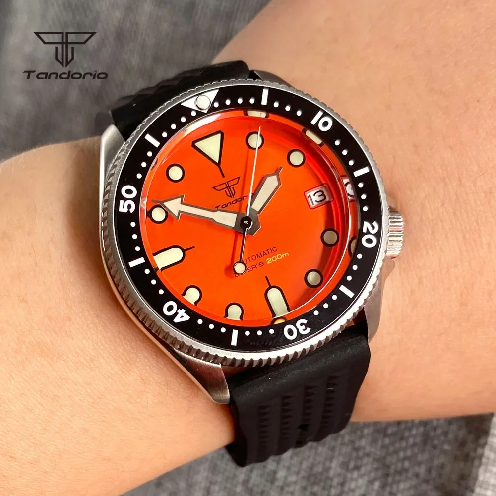 Tandorio NH35A 37mm 200M Dive Automatic Watch for Men Ladies Luminous Orange Dial Ceramic Rotating Bezel Sapphire Glass Date 25 30 35mm evil blue eye pendant necklace lucky turkey blue eye necklace glass eye leather rope chain ladies men’s jewelry gifts