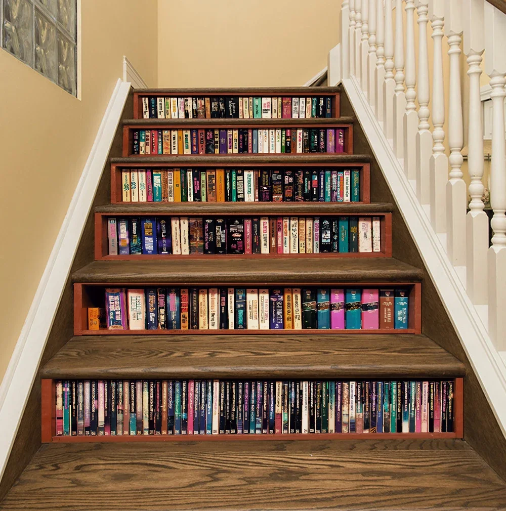 6pcssetBookcasePatternStairStickersStaircaseTilesHome